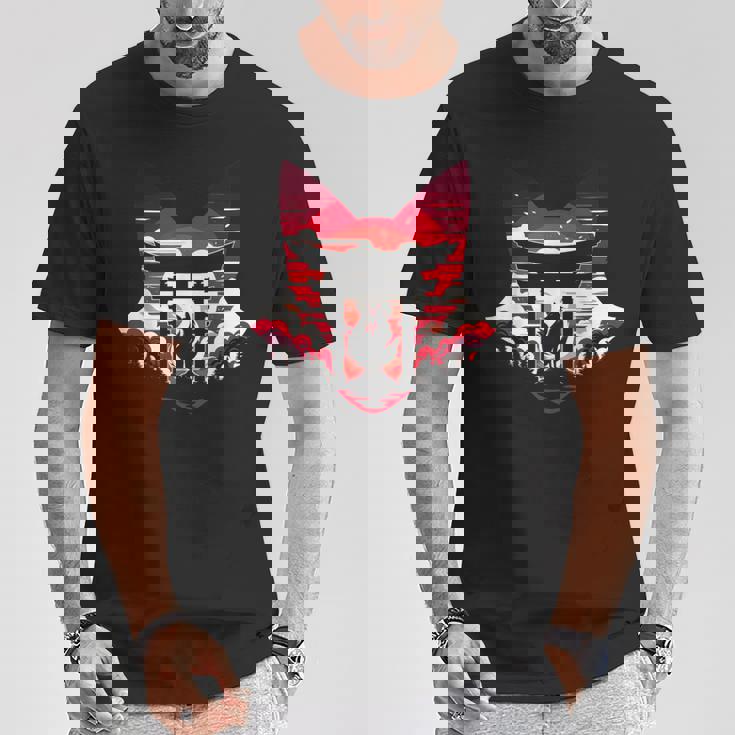 キツネ キツネ 九尾狐シルエット アニメ好き Tシャツ 面白い贈り物