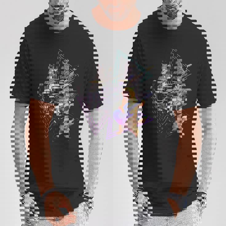 キャットバンド-ベース、ギター、ドラムセットのロックキティ Tシャツ 面白い贈り物