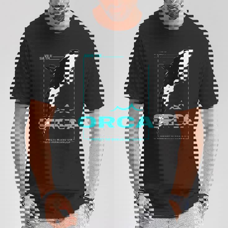 クジラと海を守るシャチ レトロなシャチのデザイン Tシャツ 面白い贈り物