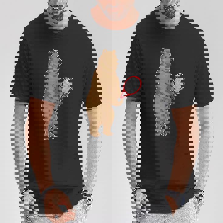 クマ テニス テニスラケット スポーツ Tシャツ 面白い贈り物