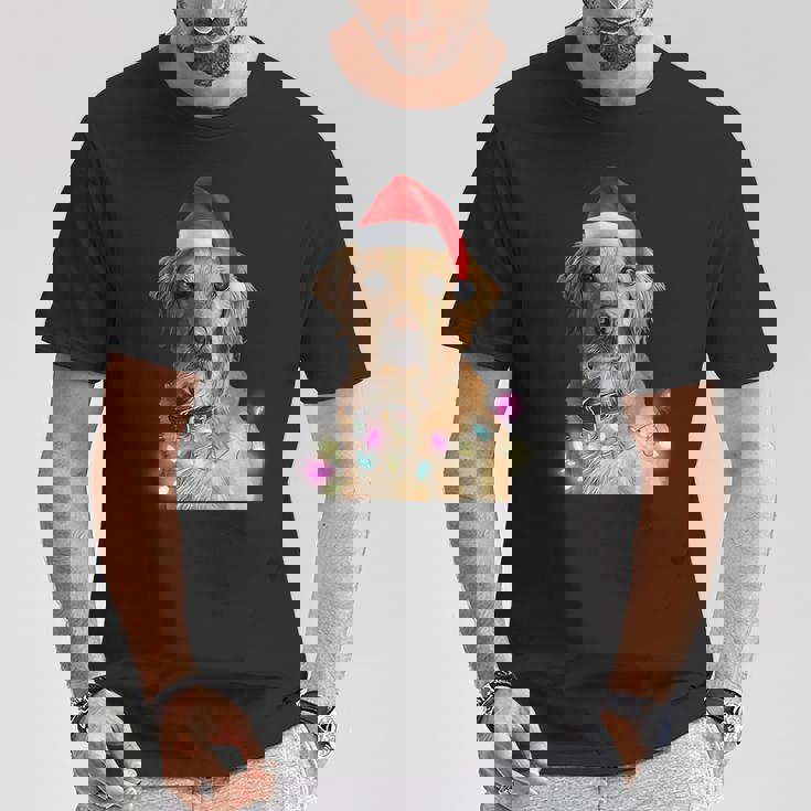 クリスマス ゴールデンレトリバー クリスマス ドッグツリー サンタハット リトリーバー 長袖tシャツ Tシャツ 面白い贈り物