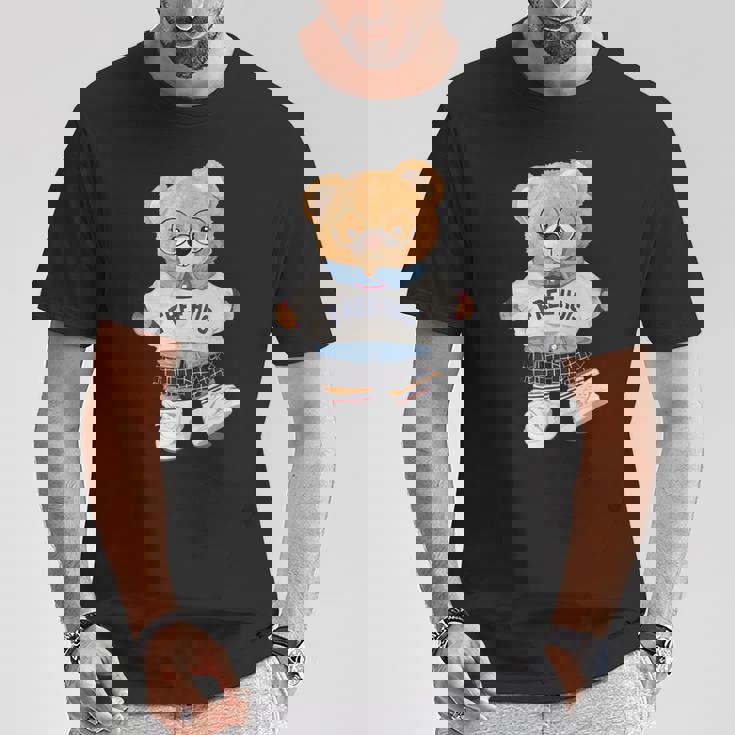 クールなテディベアの女の子と無料の抱擁イラストグラフィック。 Tシャツ 面白い贈り物