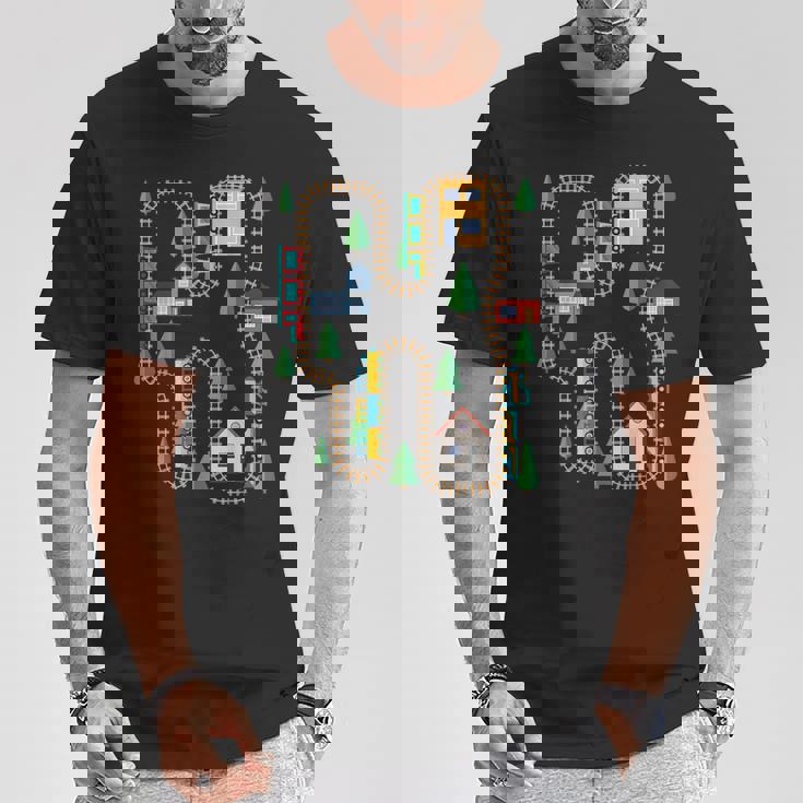 クールなプレイマット 電車線路 かわいい機関車 幼児 Tシャツ 面白い贈り物