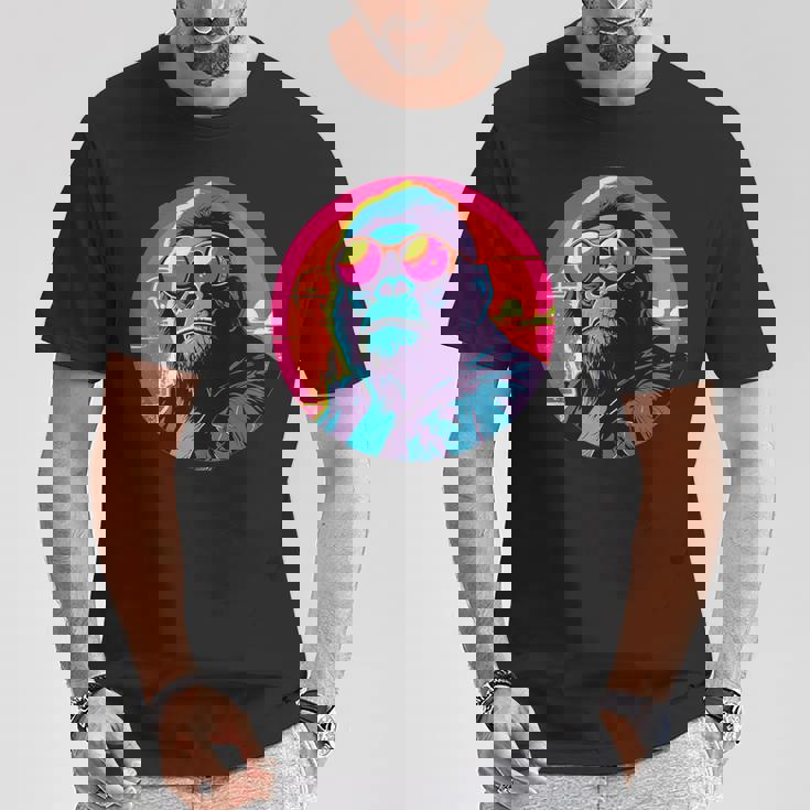 クールゴリラ サングラス付き サンセット ゴリラ Tシャツ 面白い贈り物