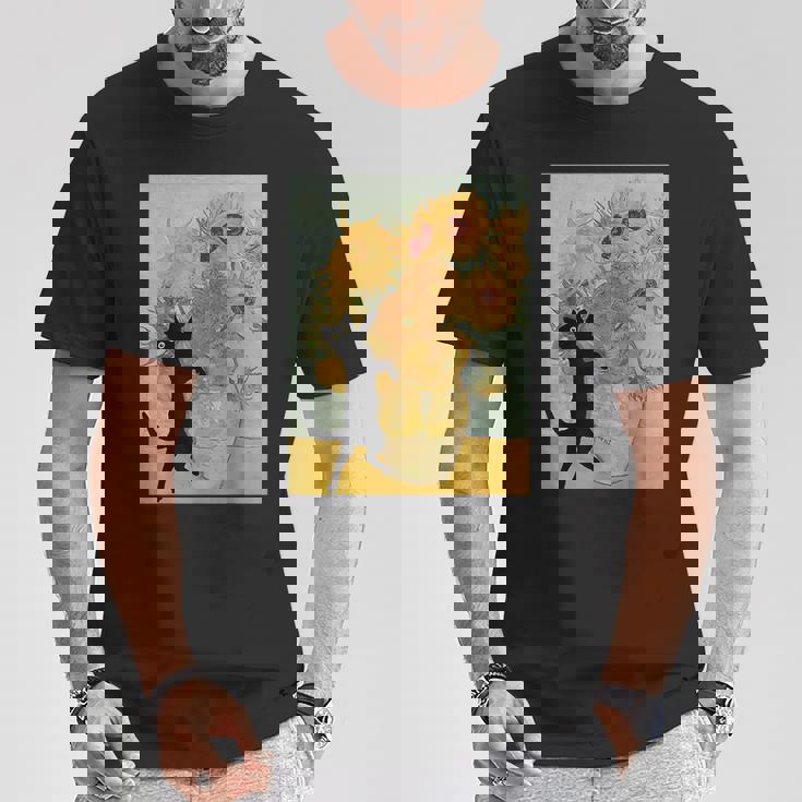 ゴッホ ひまわり 面白い 猫 アート 絵画 Tシャツ 面白い贈り物