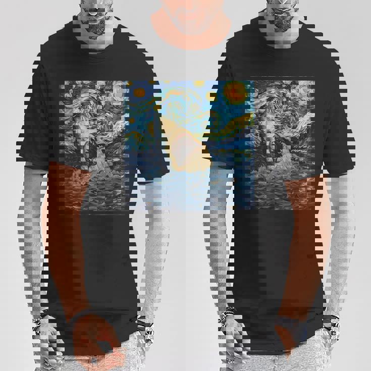ゴッホ サメ 星月夜 ファニー レディース&メンズ Tシャツ 面白い贈り物