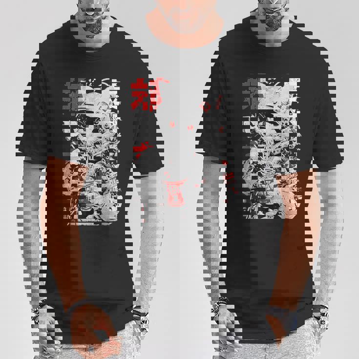 サイバーパンク 宇宙 猫ラーメン 日本のストリートウェア Tシャツ 面白い贈り物