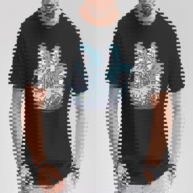 サメがたくさんトラックに 長袖tシャツ Tシャツ 面白い贈り物