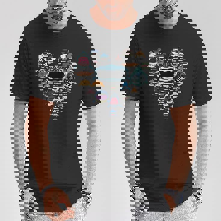 サメの識別 サメの顔 サメのハート 長袖tシャツ Tシャツ 面白い贈り物