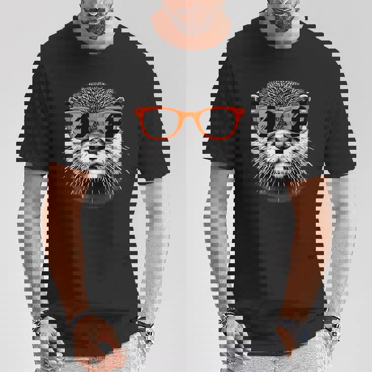 サングラスをかけたクールなカワウソのグラフィックアート 長袖tシャツ Tシャツ 面白い贈り物