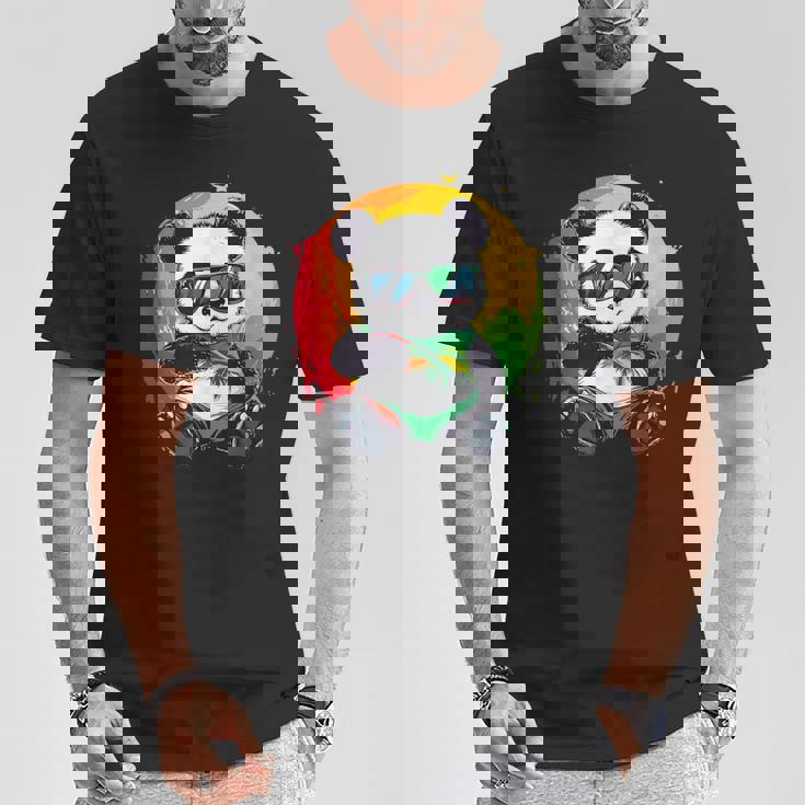 サングラス付きパンダ ラスタカラー Tシャツ 面白い贈り物