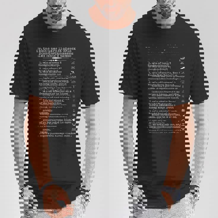 シャーロック・ホームズの長所と短所をワトソンのリスト。 Tシャツ 面白い贈り物