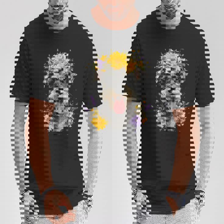 シュナウザー ママ 犬好き 母の日 レトロ 花 Tシャツ 面白い贈り物