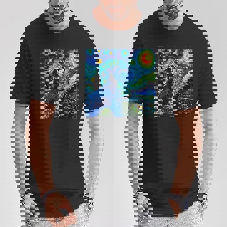 シュナウザー 面白いtシャツ 犬 ゴッホ 星月夜 かわいい メンズ 子供 おもしろ 服 グッズ ネタ Tシャツ 面白い贈り物