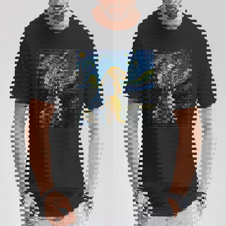 シュルレアリスム 星月夜 イングリッシュコッカースパニエル犬 Tシャツ 面白い贈り物