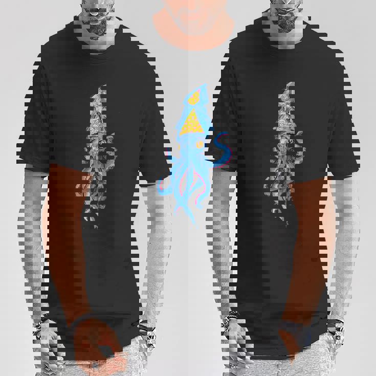 シュールリアルブルーイカ Tシャツ 面白い贈り物