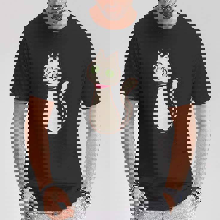 シロネコ 胸にワンポイント 落書き風 おもしろ Tシャツ 面白い贈り物