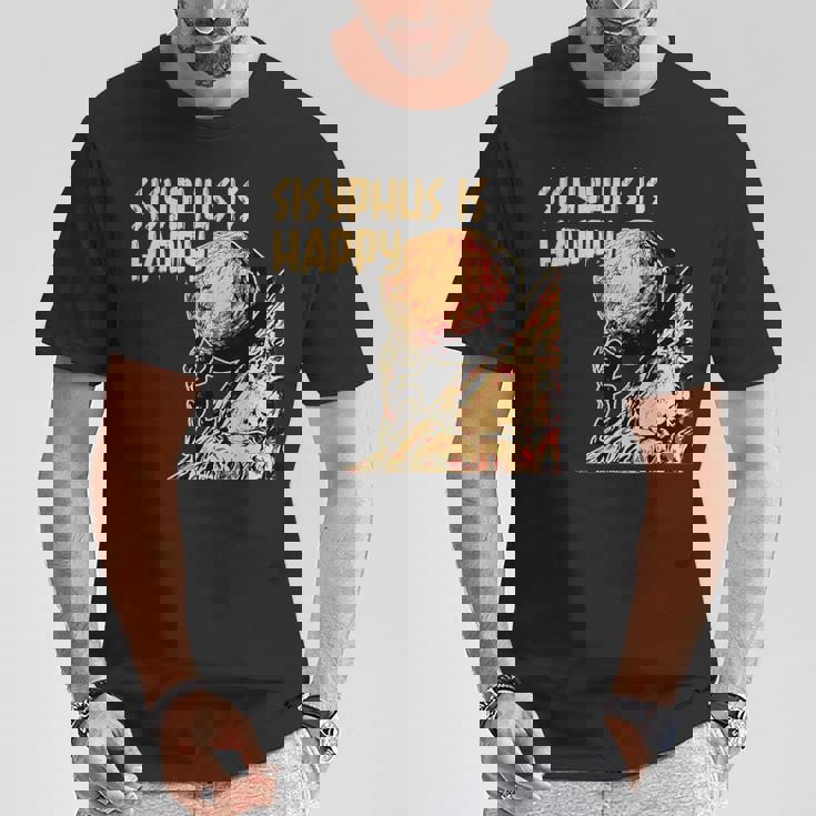 シーシュポス・イズ・ハッピー面白いギリシャ神話ミーム哲学 Tシャツ 面白い贈り物