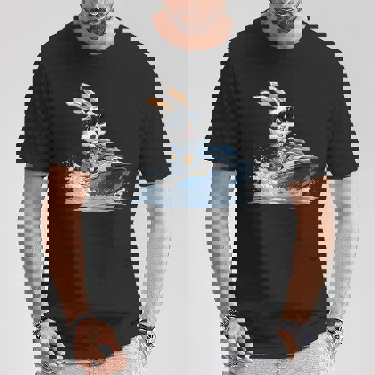 ジェットスキー ジェットスキー ウサギ イースターバニー サングラス Tシャツ 面白い贈り物