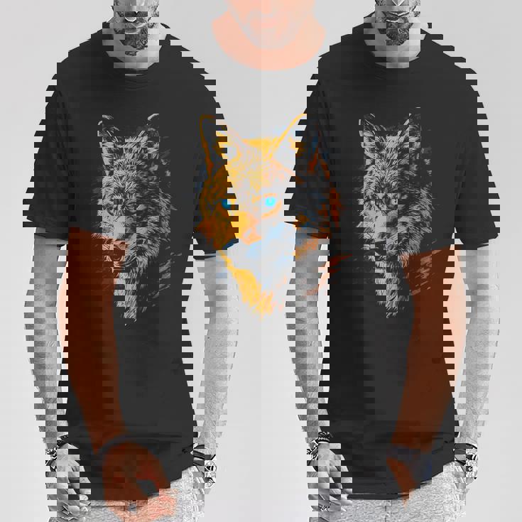 ジャッカル 動物モチーフ 青い目の作品 ジャッカル Tシャツ 面白い贈り物