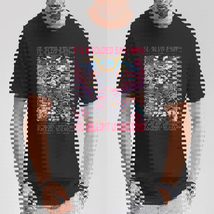 スコティッシュフォールド 耳 折れ 侍風景 Tシャツ 面白い贈り物