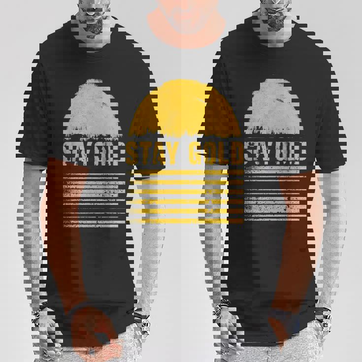 ステイゴールド 太陽 レトロ風 ストライプ 力強さ Tシャツ 面白い贈り物
