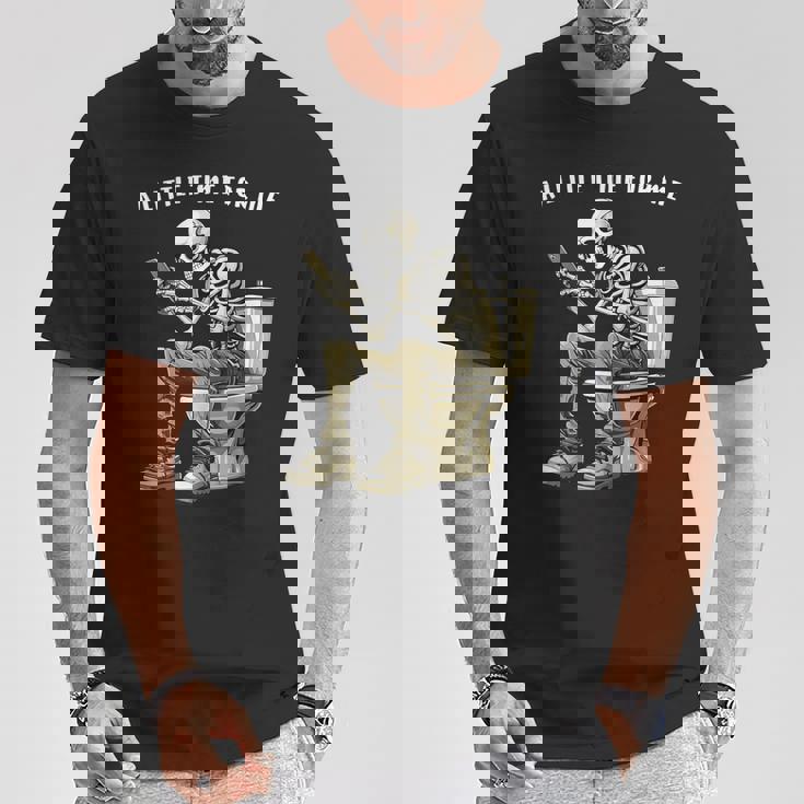 スマートフォン付きトイレのスケルトン ゴシックユーモア Tシャツ 面白い贈り物