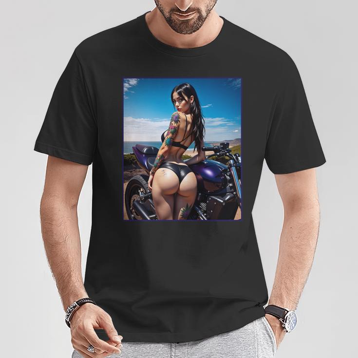セクシーガールグラフィックtシャツ セクシーなラティーナガール&バイクビーチ。 長袖tシャツ Tシャツ 面白い贈り物