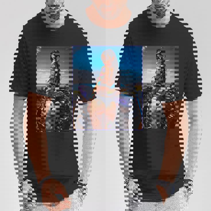 セクシーガールグラフィックtシャツ セクシーなラティーナガール&バイクビーチ。 長袖tシャツ Tシャツ 面白い贈り物