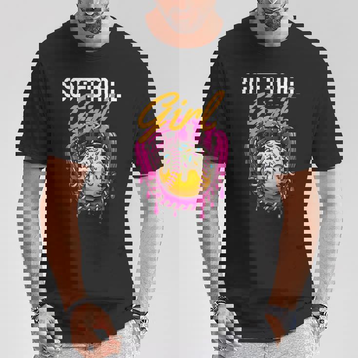 ソフトボール 女の子 名言 滴る アイスクリーム グラフィック ソフトボール ドリップ Tシャツ 面白い贈り物