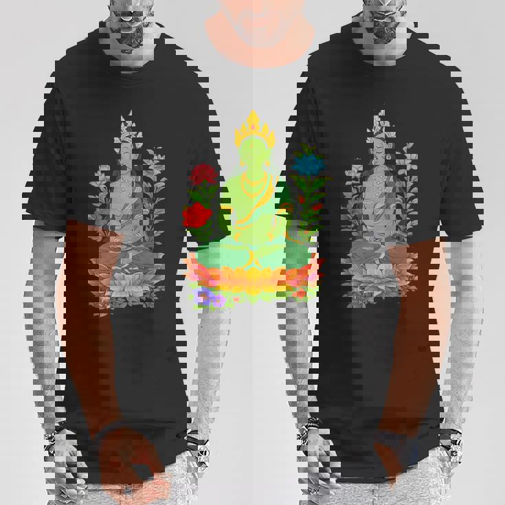 チベット仏陀瞑想 ヴァジュラヤナ グリーンタラ Tシャツ 面白い贈り物