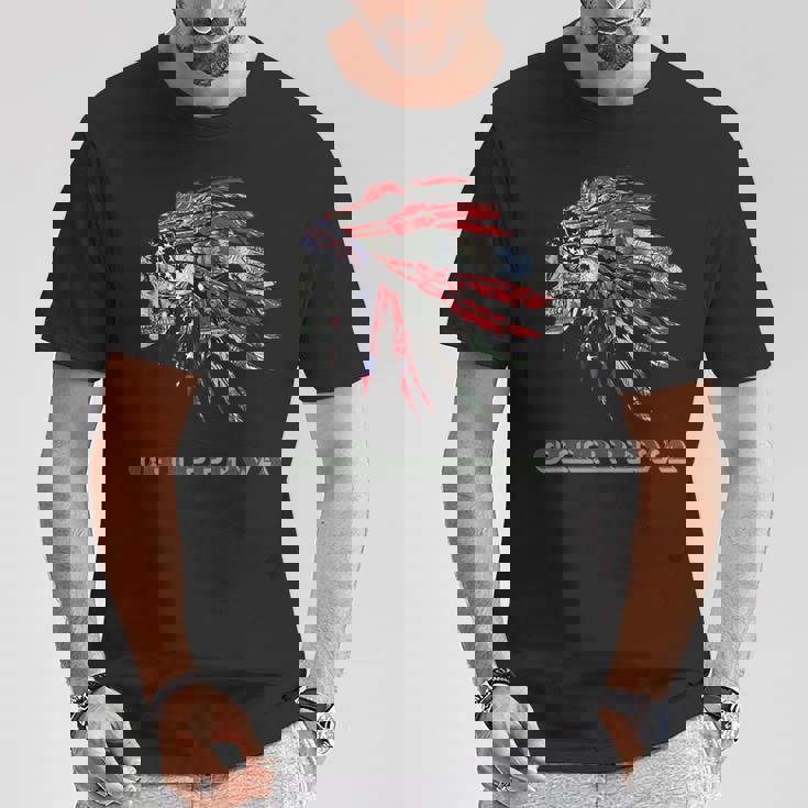 チペワ ネイティブアメリカン インディアン国旗 マネー ヘッドレス Tシャツ 面白い贈り物