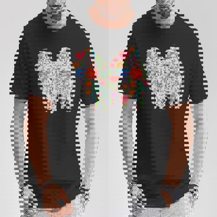 チャウチャウ 水彩 花 デザイン Tシャツ 面白い贈り物