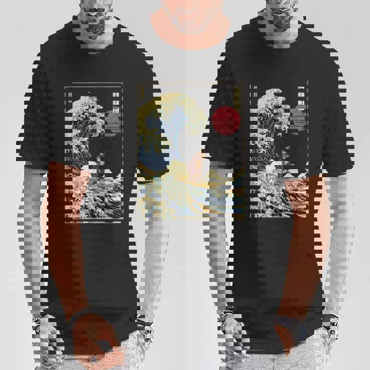 チンパンジー 神奈川波 おもしろサーフアニマル Tシャツ 面白い贈り物