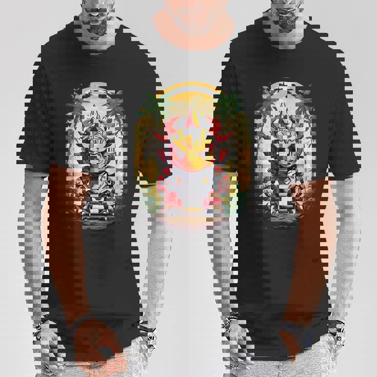 トリケラトプス恐竜ロボット トリケラトプスのマッチングデザイン Tシャツ 面白い贈り物