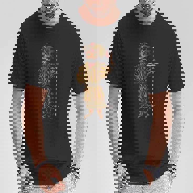 ドイツ ランドスケニヒト猫 ルネサンス ツヴァイハンダー 剣 Hema Tシャツ 面白い贈り物