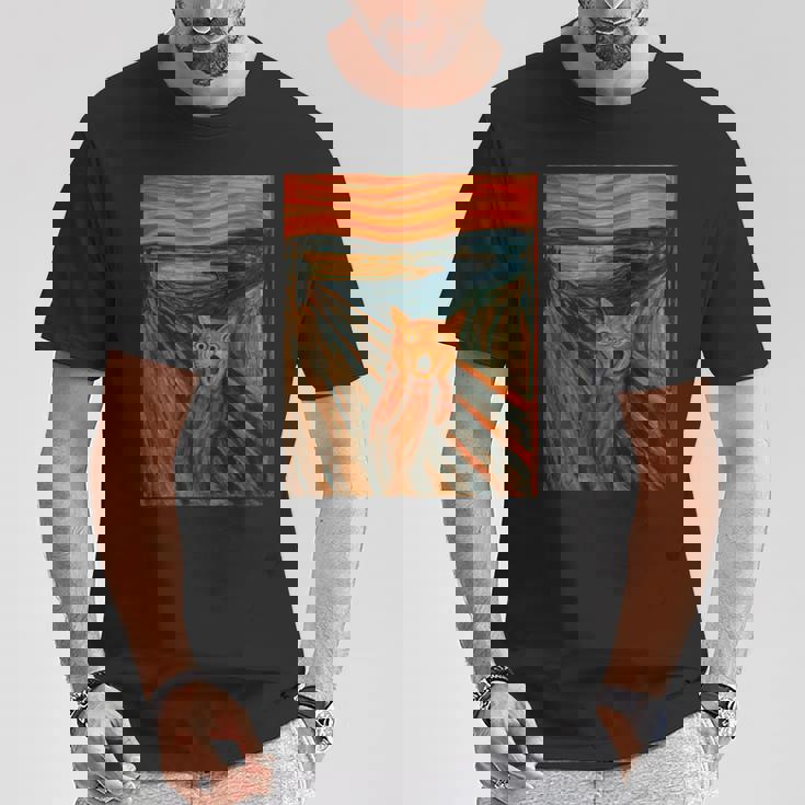 ニャンコの叫び 面白い 猫 ムンクの叫び パロディ おもしろ 服 おもしろグッズ ネタ 長袖tシャツ Tシャツ 面白い贈り物