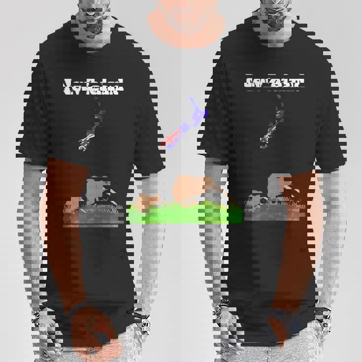 ニュージーランドのお土産キウイバードウォッチングニュージーランド地図 長袖tシャツ Tシャツ 面白い贈り物