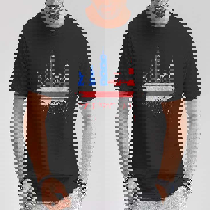 ニューヨーク・スカイライン 星条旗 アメリカ国旗アート Love Ny Tシャツ 面白い贈り物