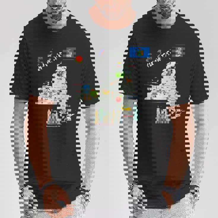 ニューヨーク州地図 観光地 都市 旗 Tシャツ 面白い贈り物
