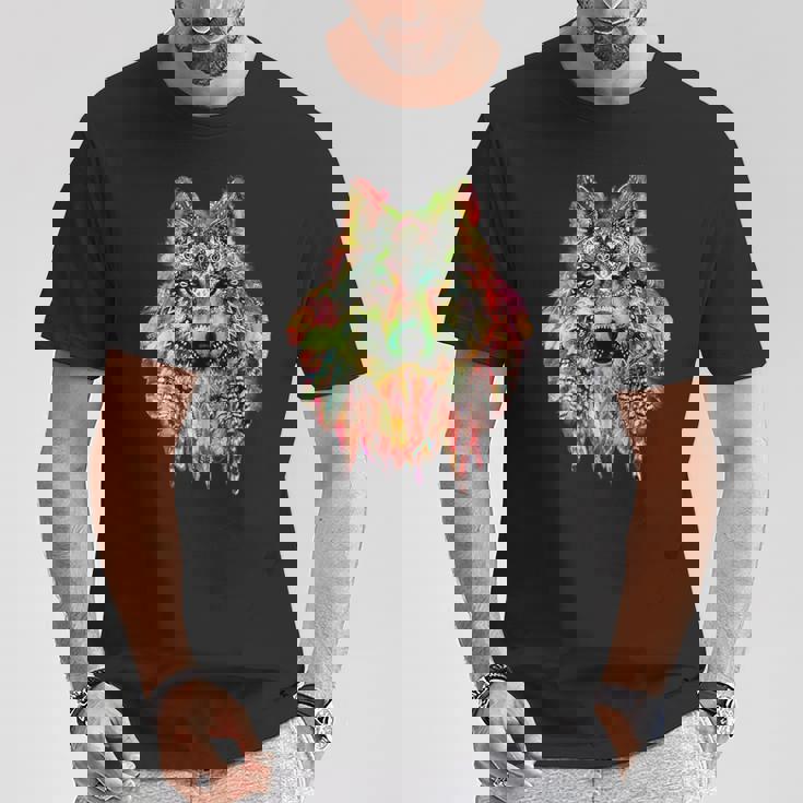 ネイティブアメリカンの羽 狼 星 プリティトレンディ Tシャツ 面白い贈り物