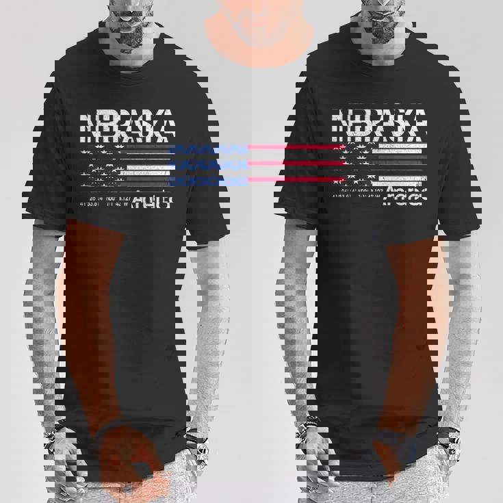 ネブラスカの座標 米国旗 Tシャツ 面白い贈り物