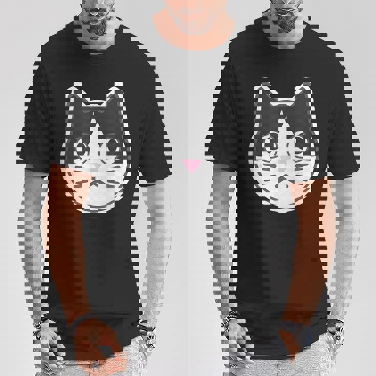 ハチワレ《ふぇいす》ねこ 猫【どうぶつフレンズ】シンプル 顔 ゆるくて かわいい 動物 イラスト Tシャツ 面白い贈り物