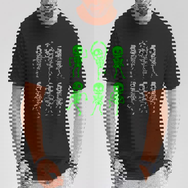 ハロウィン ダンシングスケルトン グリーン 不気味な男の子 女の子 キッズ Tシャツ 面白い贈り物