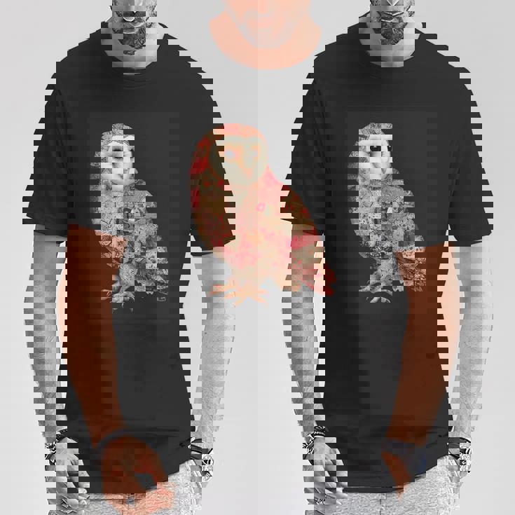 ハート柄の奇抜なパッチワークフクロウ Tシャツ 面白い贈り物