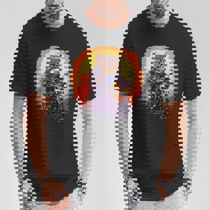 バイカー エキゾチック ショートヘア 猫 乗馬 オートバイ Tシャツ 面白い贈り物