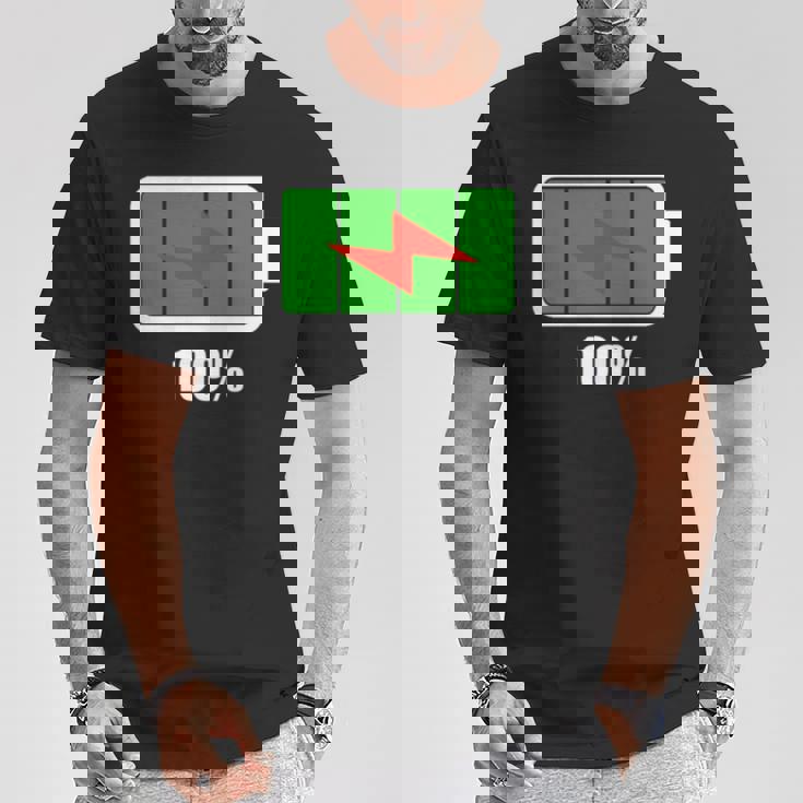 バッテリー100シャツ残量バッテリーフルパワーバッテリーフル。 長袖tシャツ Tシャツ 面白い贈り物