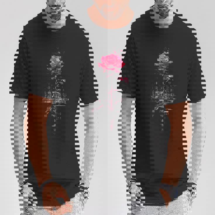 バラ 花 イラスト グラフィック 抽象 ピクセルアート バラ Tシャツ 面白い贈り物