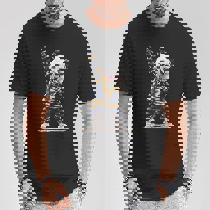 パンダ ホールドマイク 歌う ダンス 動物 グラフィック パンダ Tシャツ 面白い贈り物