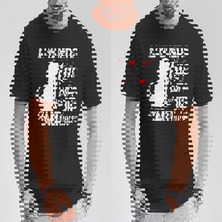 パーソナライズドドッグネームダンテかわいい犬ペット愛好家 長袖tシャツ Tシャツ 面白い贈り物